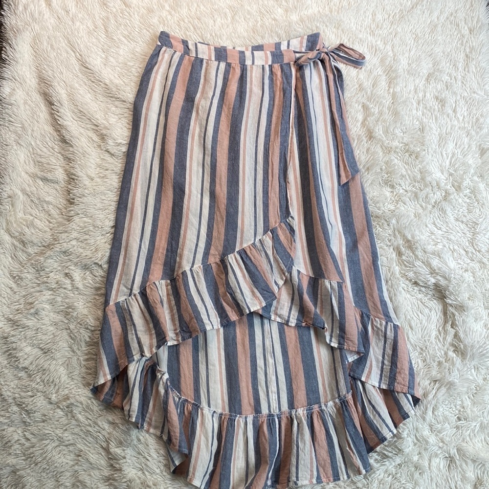 ASOS DESIGN woven stripe frill beach sarong skirt